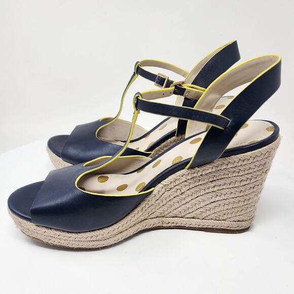 Boden Carrie Espadrille Wedge Sandal Size EU41/US10.5 Navy Blue & Yellow Leather - Picture 7 of 10